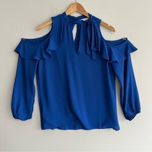 LOFT Royal Blue Ruffle Cold Shoulder Blouse Small